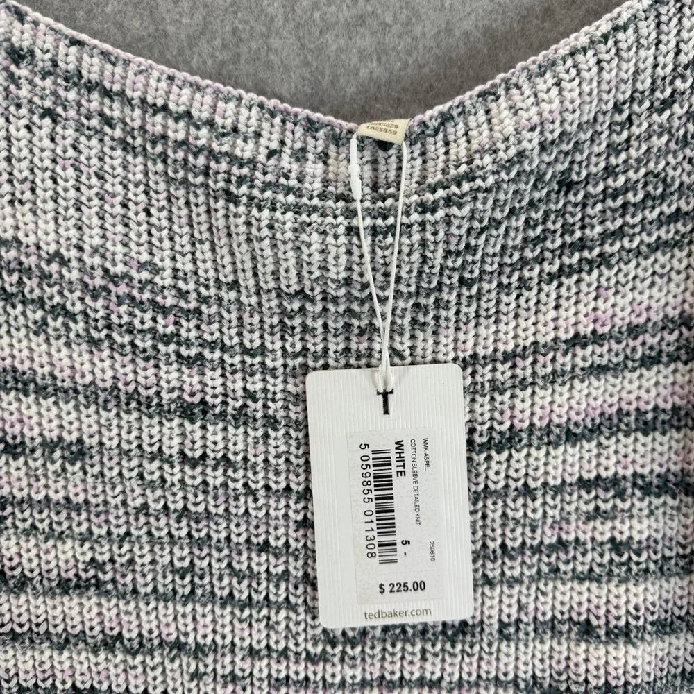 Ted Baker Aspel Puff Sleeve Marled Knit Sweater Tie Back Women Size 5‎ US 12 NWT